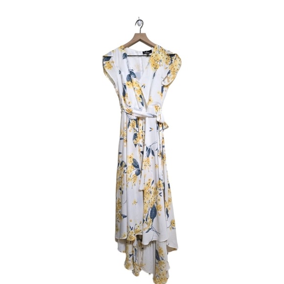 Lulus French Countryside White and Yellow Floral Print High-Low Dress S - Picture 5 of 13